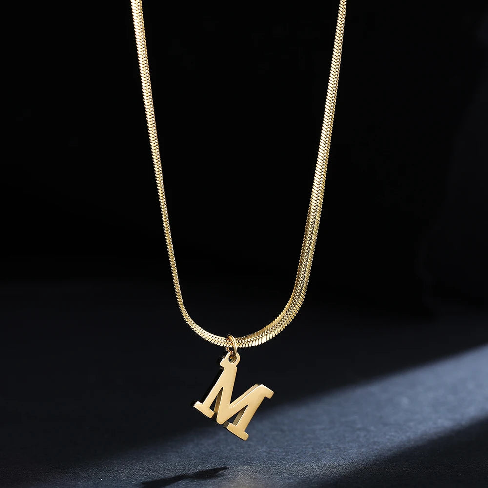 A-Z Alphabet Gold Plated Stainless Steel Pendant Necklace for Women Snake Chain Initial Letter Clavicle Necklaces Collar Jewelry